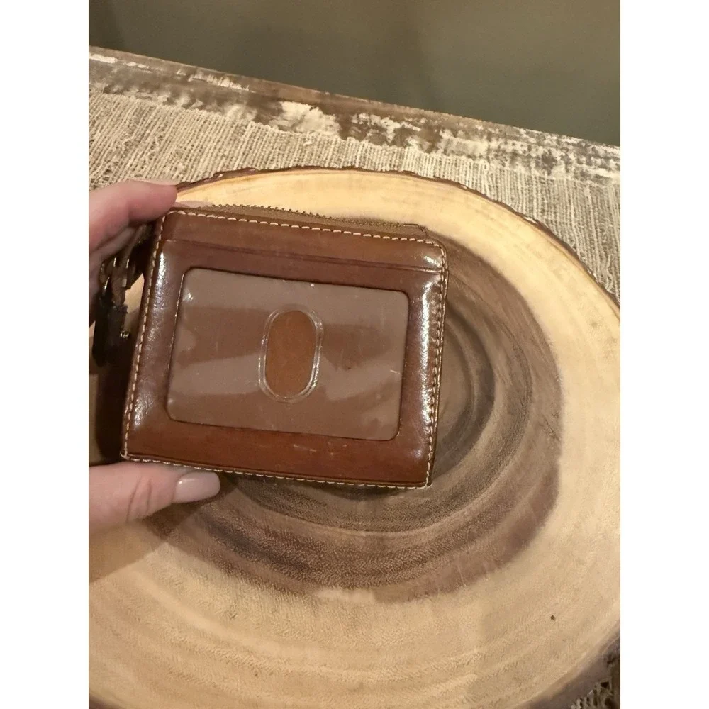 Vintage dooney and bourke British Tan Leather Wrist Wallet ID Key ring Very Rare